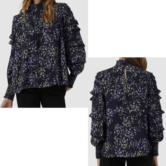 French Connection Brigin Collette Floral Smocked Ruffle Tiered Blouse S - Picture 1 of 13